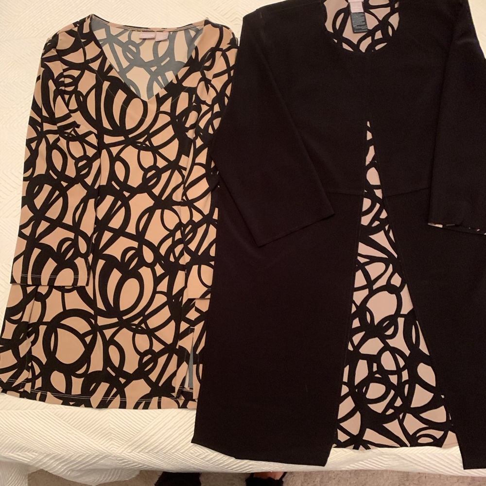 Chicos two piece dressy top and jacket black and camel size 12 (Chicos 2)